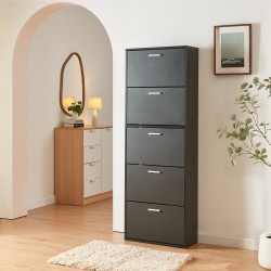 Шкаф за обувки Sykkylven 169x60x24 см с 5 капака Черен [] - Sonata G