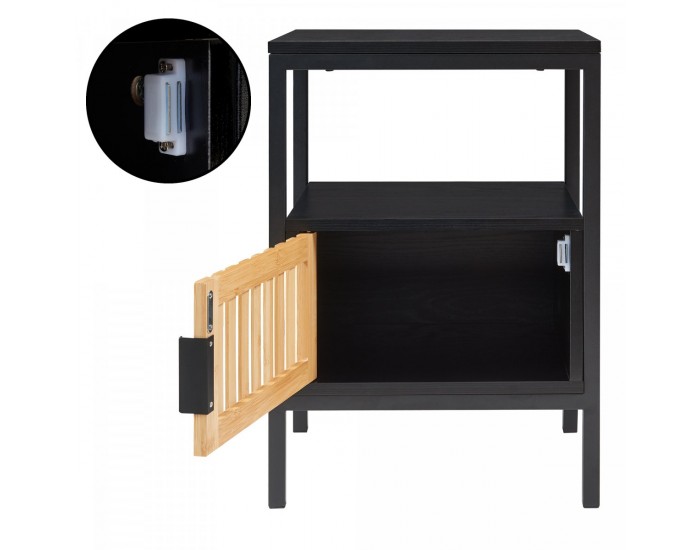 Нощно шкафче Luniehti 58x40x33 см Черно/Естествено []