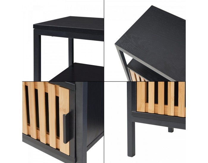 Нощно шкафче Luniehti 58x40x33 см Черно/Естествено []