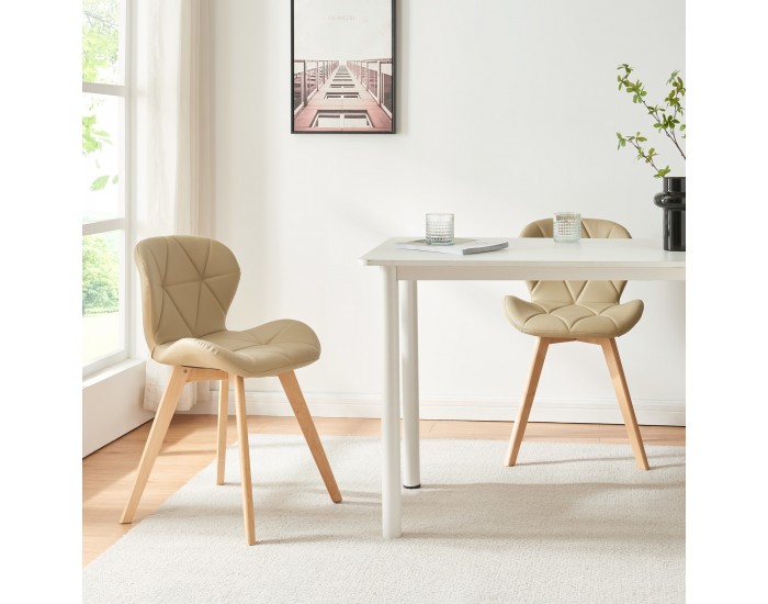 Комплект трапезарни столове Älmhult от 6 бр., 78x47x52 см, бежова еко кожа []