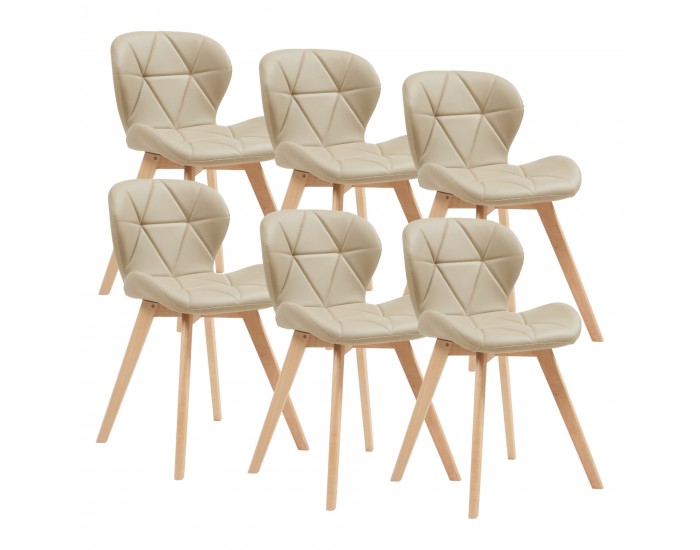 Комплект трапезарни столове Älmhult от 6 бр., 78x47x52 см, бежова еко кожа []