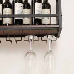 Поставка за вино с поставка за чаши Borejle 120x30x65 см черно/изглед на орех [] - Дневна