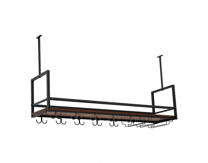 Поставка за вино с поставка за чаши Borejle 120x30x65 см черно/изглед на орех []