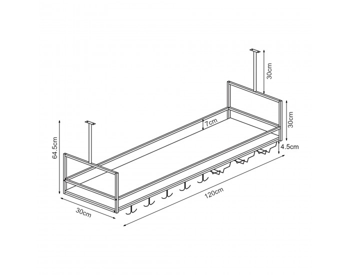 Поставка за вино с поставка за чаши Borejle 120x30x65 см черно/изглед на орех []