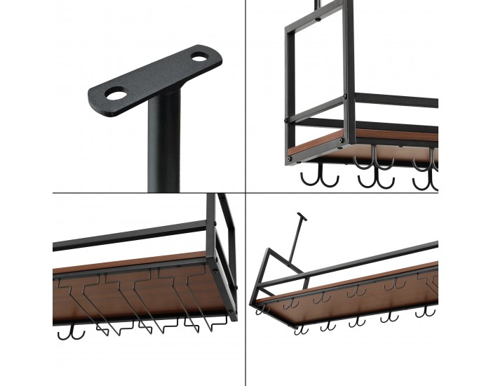 Поставка за вино с поставка за чаши Borejle 120x30x65 см черно/изглед на орех []
