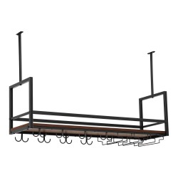 Поставка за вино с поставка за чаши Borejle 100x30x65 см черно/изглед на орех [] - Дневна