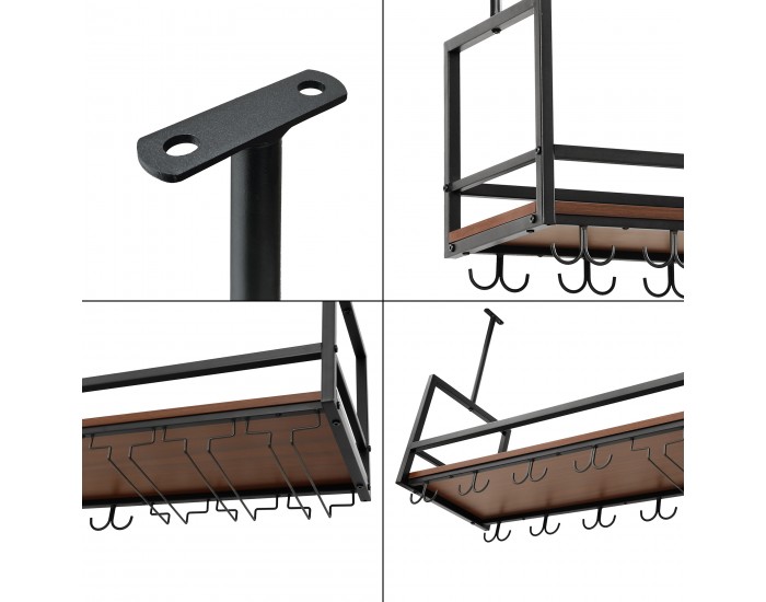 Поставка за вино с поставка за чаши Borejle 100x30x65 см черно/изглед на орех []