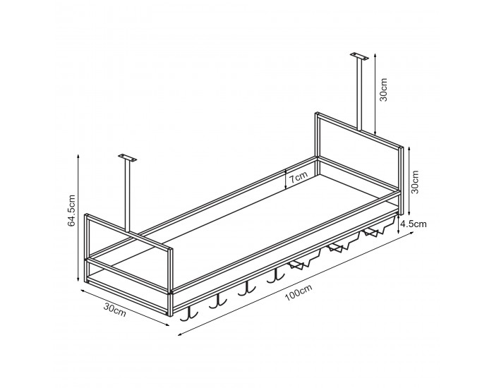 Поставка за вино с поставка за чаши Borejle 100x30x65 см черно/изглед на орех []