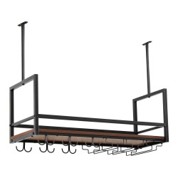 Поставка за вино с поставка за чаши Borejle 80x30x65 см черен/изглед на орех [] - Дневна