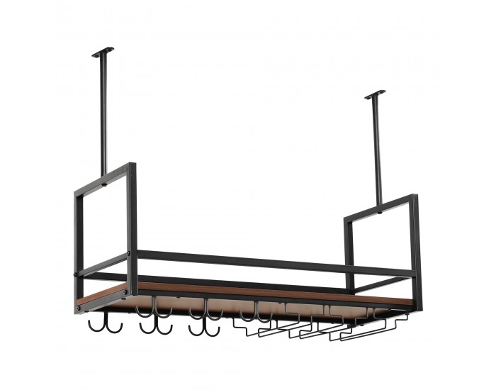 Поставка за вино с поставка за чаши Borejle 80x30x65 см черен/изглед на орех []
