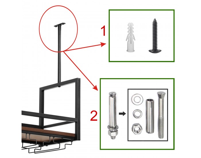 Поставка за вино с поставка за чаши Borejle 80x30x65 см черен/изглед на орех []