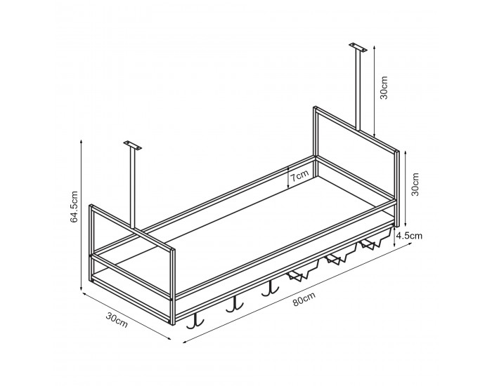 Поставка за вино с поставка за чаши Borejle 80x30x65 см черен/изглед на орех []