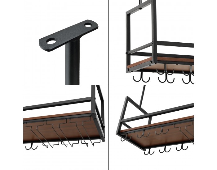Поставка за вино с поставка за чаши Borejle 80x30x65 см черен/изглед на орех []