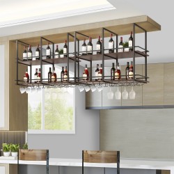 Стойка за вино Hubro 120x30x85 см черен/изглед на орех [] - Дневна