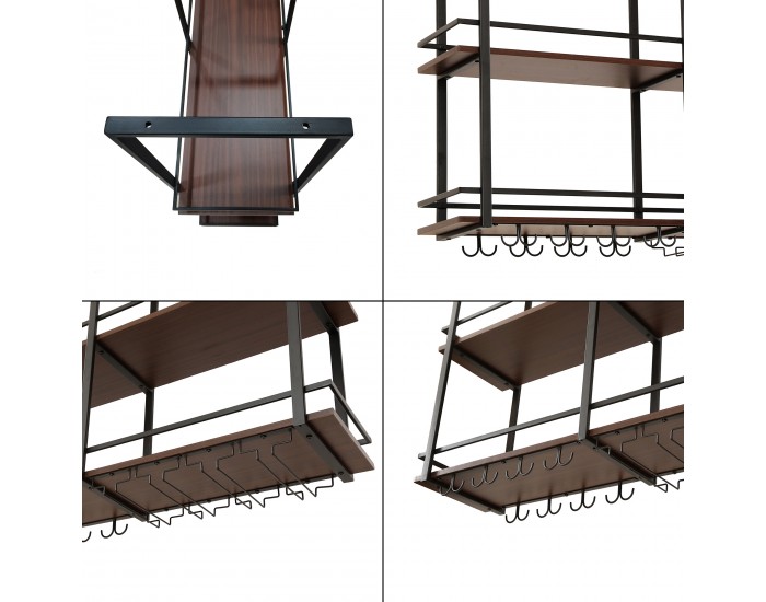 Стойка за вино Hubro 120x30x85 см черен/изглед на орех []