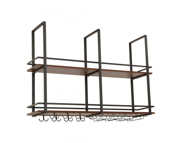 Стойка за вино Hubro 120x30x85 см черен/изглед на орех []