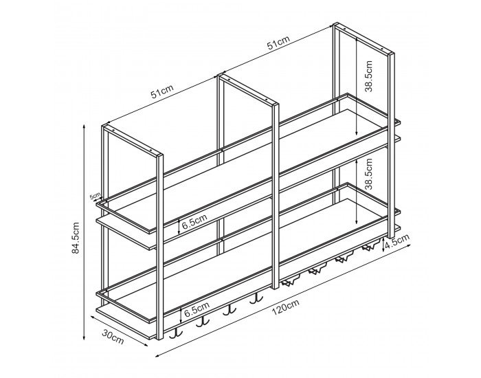Стойка за вино Hubro 120x30x85 см черен/изглед на орех []