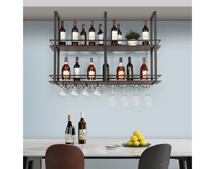 Стойка за вино Hubro 120x30x85 см черен/изглед на орех []