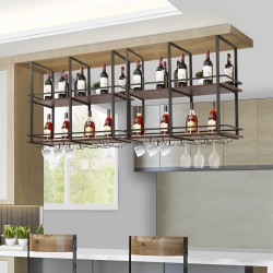 Поставка за вино Hubro 100x30x85 см черно/изглед на орех [] - Дневна