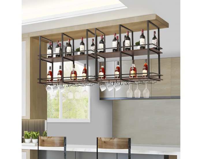 Поставка за вино Hubro 100x30x85 см черно/изглед на орех []