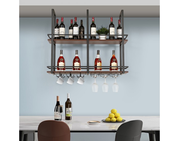 Поставка за вино Hubro 100x30x85 см черно/изглед на орех []