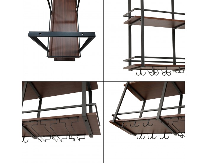 Поставка за вино Hubro 100x30x85 см черно/изглед на орех []