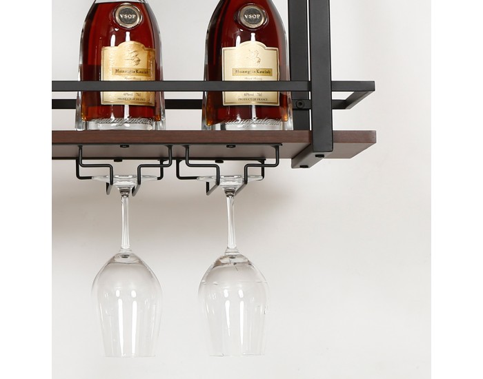 Поставка за вино Hubro 100x30x85 см черно/изглед на орех []