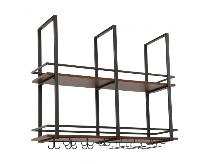 Поставка за вино Hubro 100x30x85 см черно/изглед на орех []