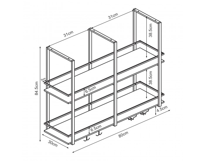 Поставка за вино Hubro 80x30x85 cm черен/изглед на орех []