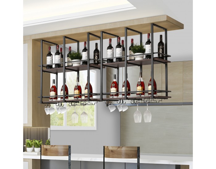 Поставка за вино Hubro 80x30x85 cm черен/изглед на орех []