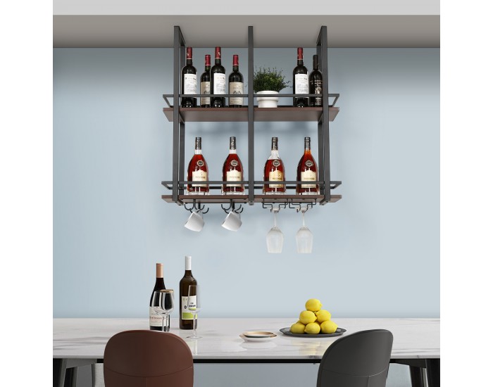 Поставка за вино Hubro 80x30x85 cm черен/изглед на орех []