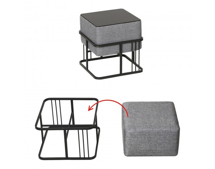 Мултифункционална табуретка Tas комплект от 2 квадратни светлосиви []