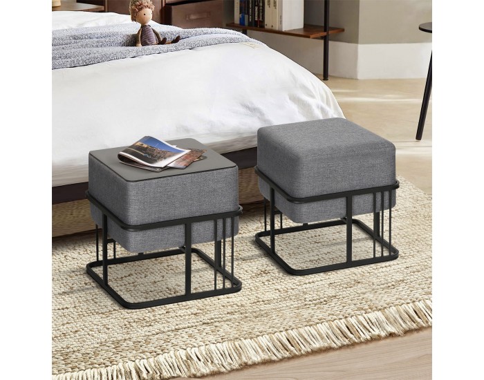 Многофункционална табуретка Tas комплект от 2 квадратни тъмносив []