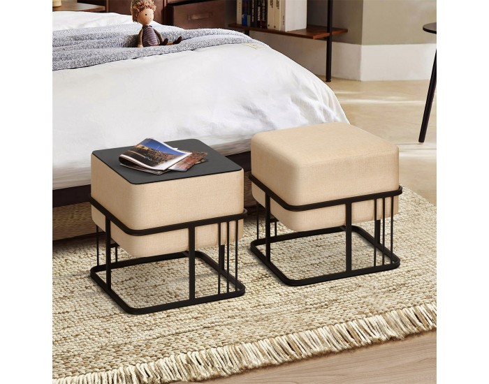 Мултифункционална табуретка Tas комплект от 2 квадратни бежови []