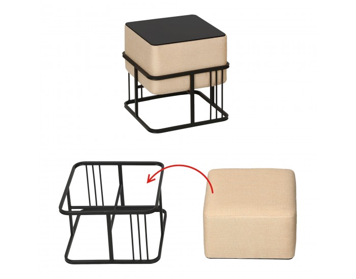 Мултифункционална табуретка Tas комплект от 2 квадратни бежови []