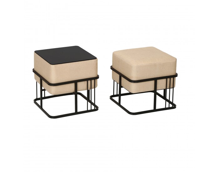Мултифункционална табуретка Tas комплект от 2 квадратни бежови []