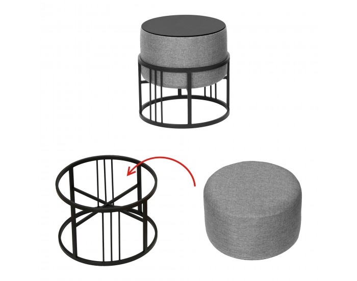 Мултифункционална табуретка Tas комплект от 2 кръгли светлосиви []