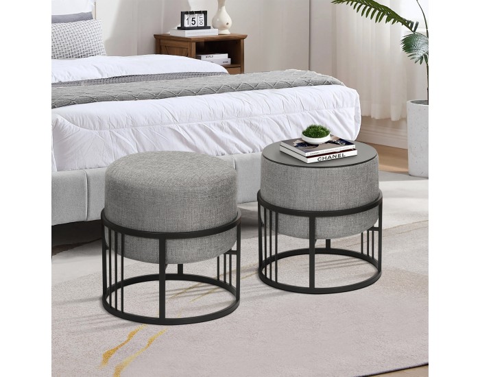 Мултифункционална табуретка Tas комплект от 2 кръгли светлосиви []