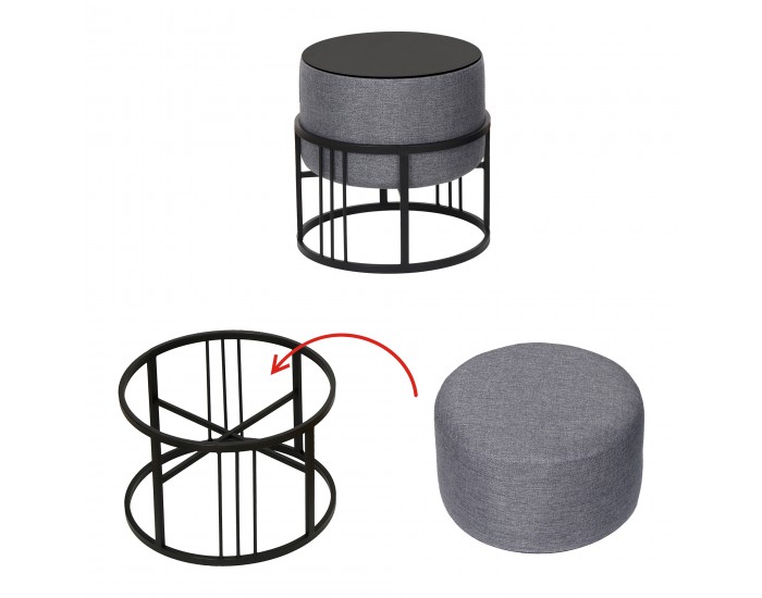 Мултифункционална табуретка Tas комплект от 2 кръгли тъмносиви []