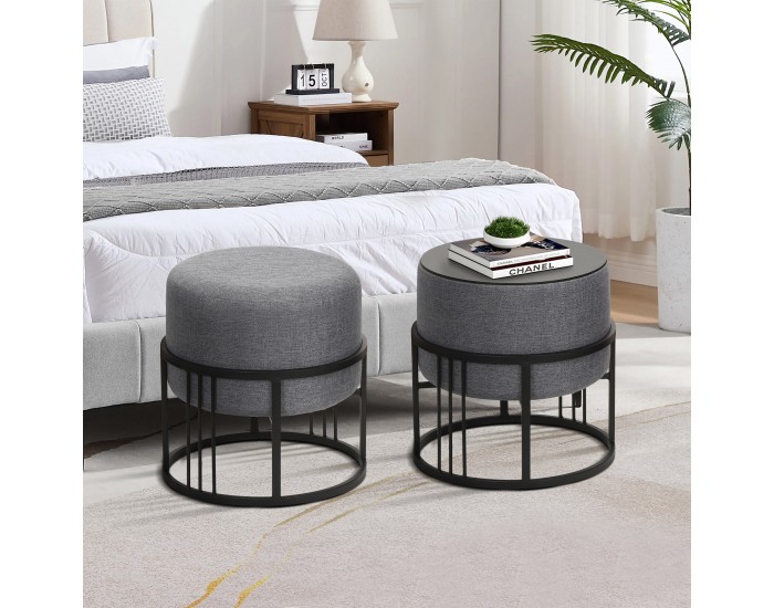 Мултифункционална табуретка Tas комплект от 2 кръгли тъмносиви []