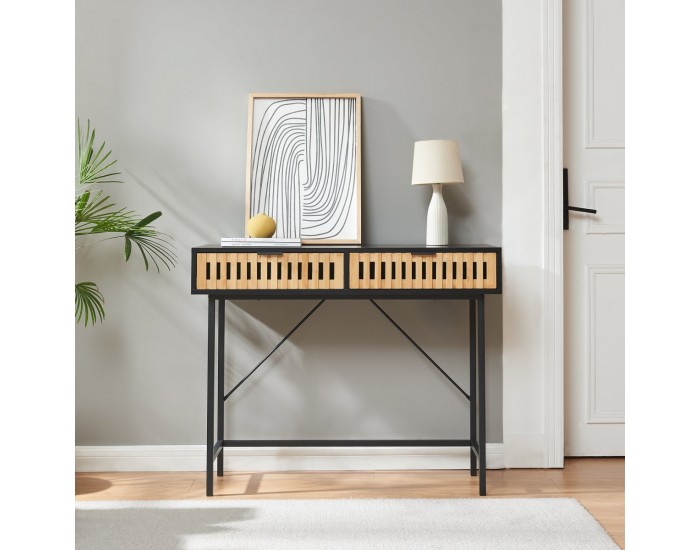 Конзолна маса Luniehti 100x40x75 см Черен/Естествен []