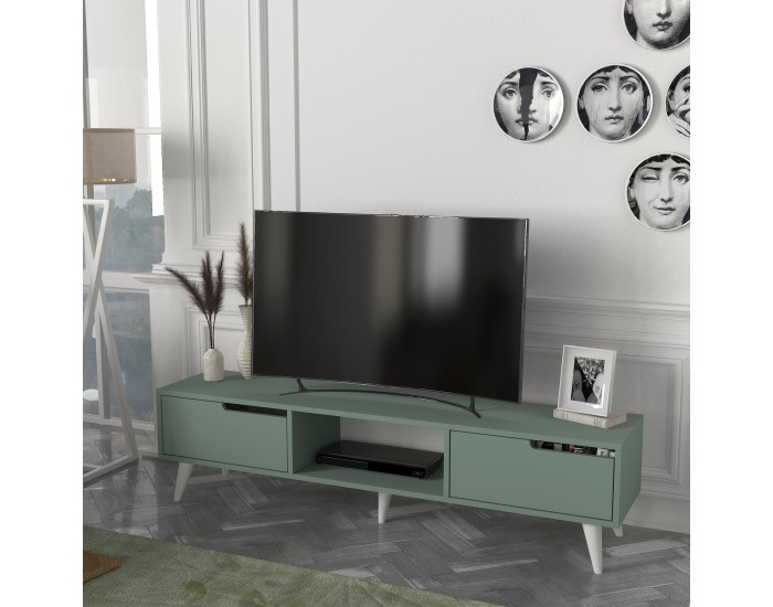 ТВ шкаф Kullila 160x35x40 см Зелен/Бял []