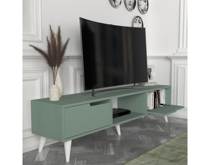ТВ шкаф Kullila 160x35x40 см Зелен/Бял []