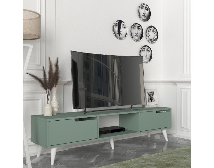 ТВ шкаф Kullila 160x35x40 см Зелен/Бял []