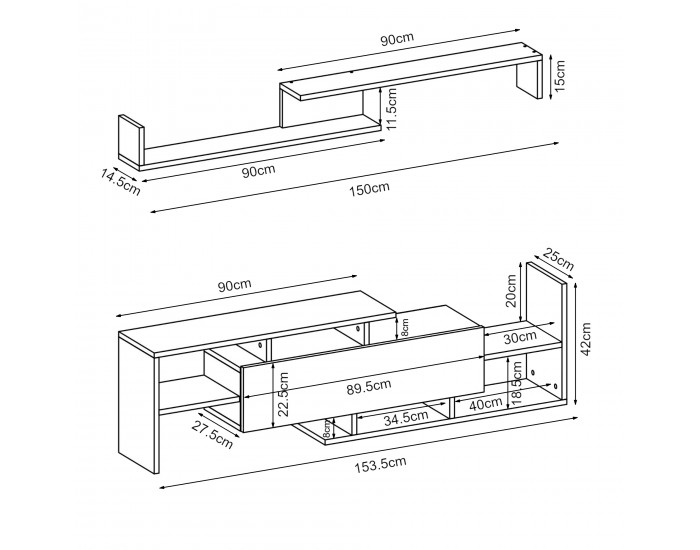 Liksefte ТВ шкаф със стенен рафт 154x28x42 см Черен []