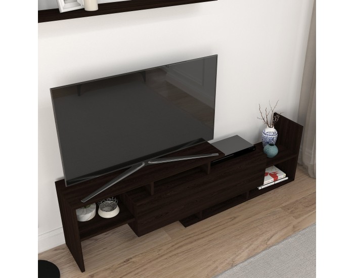 Liksefte ТВ шкаф със стенен рафт 154x28x42 см Черен []