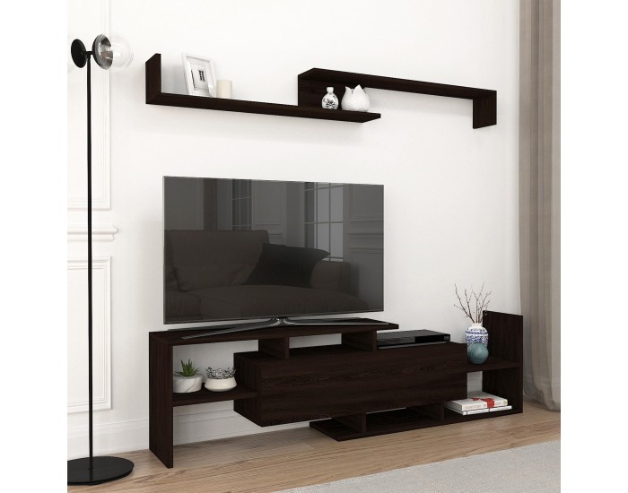 Liksefte ТВ шкаф със стенен рафт 154x28x42 см Черен []