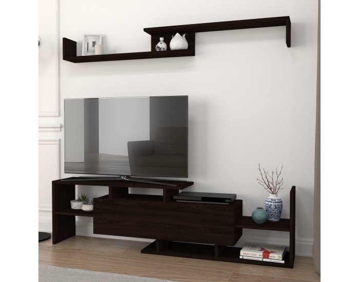 Liksefte ТВ шкаф със стенен рафт 154x28x42 см Черен []