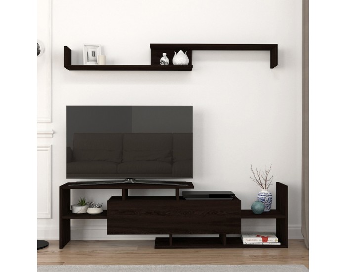 Liksefte ТВ шкаф със стенен рафт 154x28x42 см Черен []