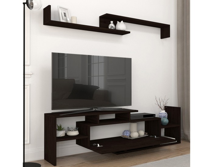 Liksefte ТВ шкаф със стенен рафт 154x28x42 см Черен []